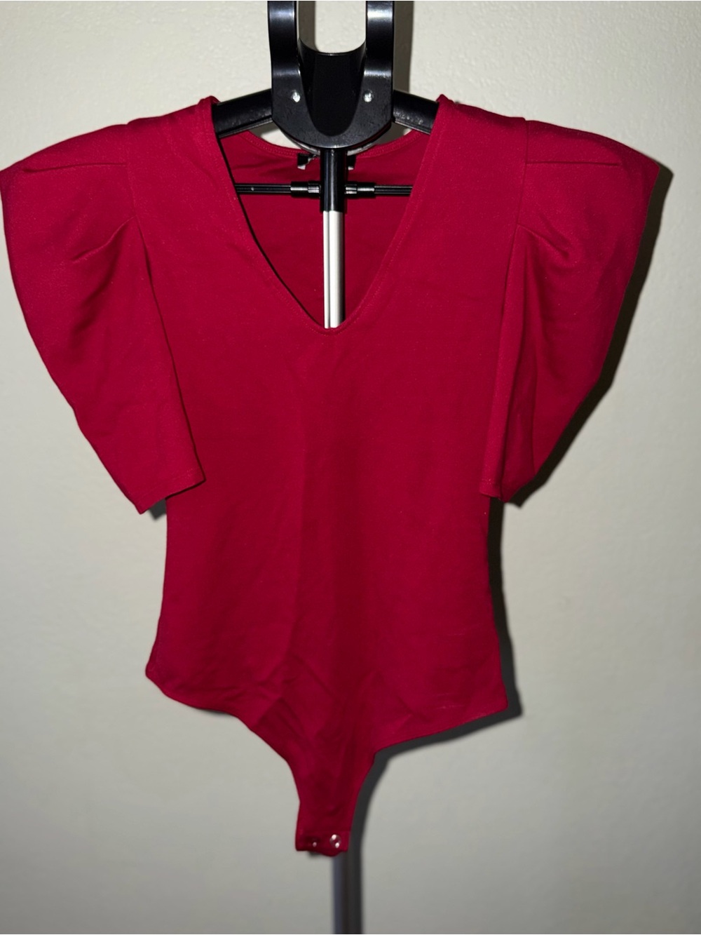 Express Red V-Neck Puff Sleeve Bodysuit